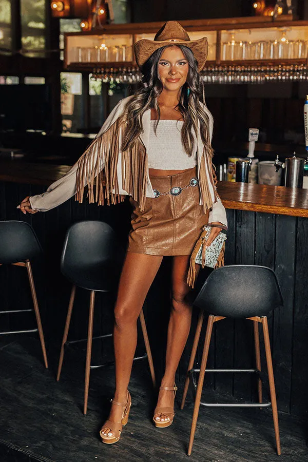 Feeling Grand Faux Suede Fringe Jacket In Brown sold by Impressions product image thumbnail 2