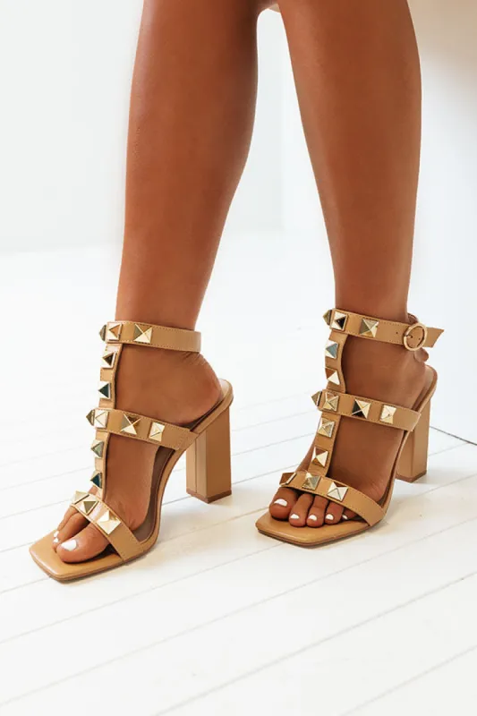 The Mel Studded Heel In Tan sold by Impressions