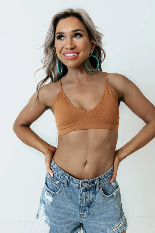 Back To Basics Seamless Ribbed Bralette In Camel sold by Impressions