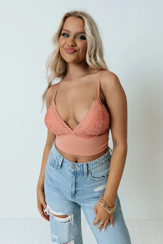 Unwind And Relax Lace Bralette In Coral sold by Impressions