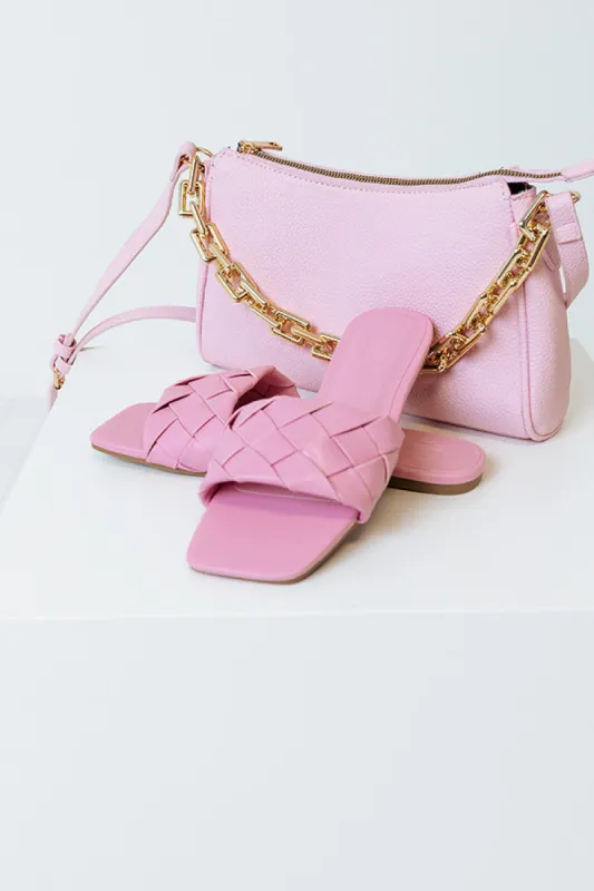 The Brynley Faux Leather Sandal In Pink sold by Impressions