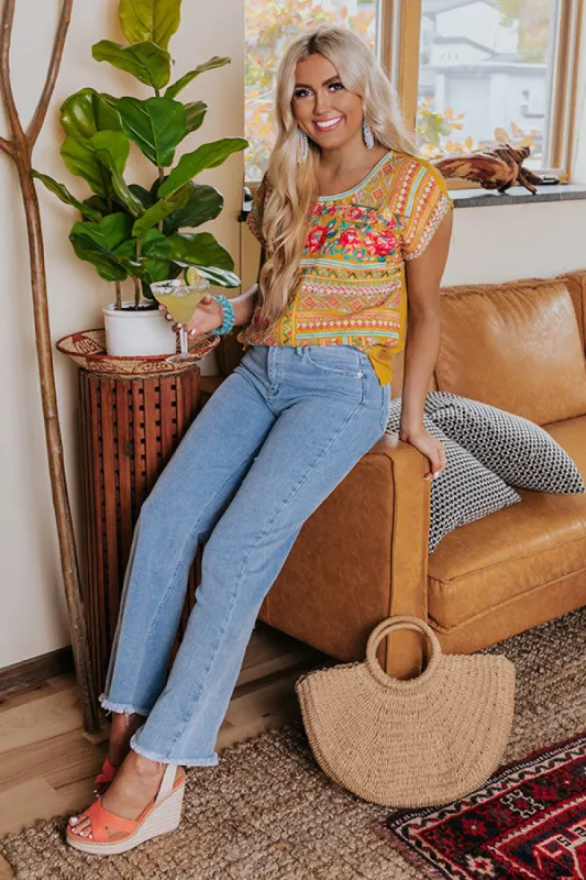 Patio Luxury Embroidered Top In Mustard sold by Impressions