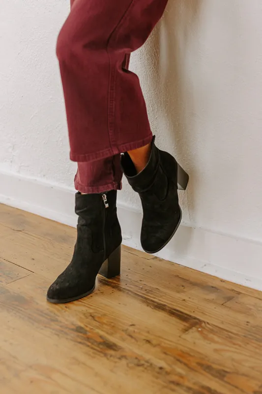 The Last Call Faux Suede Bootie in Black sold by Impressions