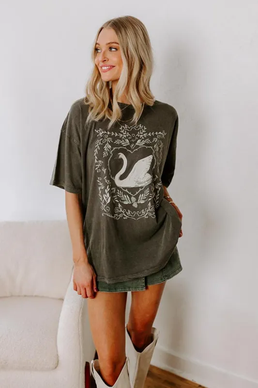 Ornate Swan Vintage Wash Oversized Graphic Tee sold by Impressions