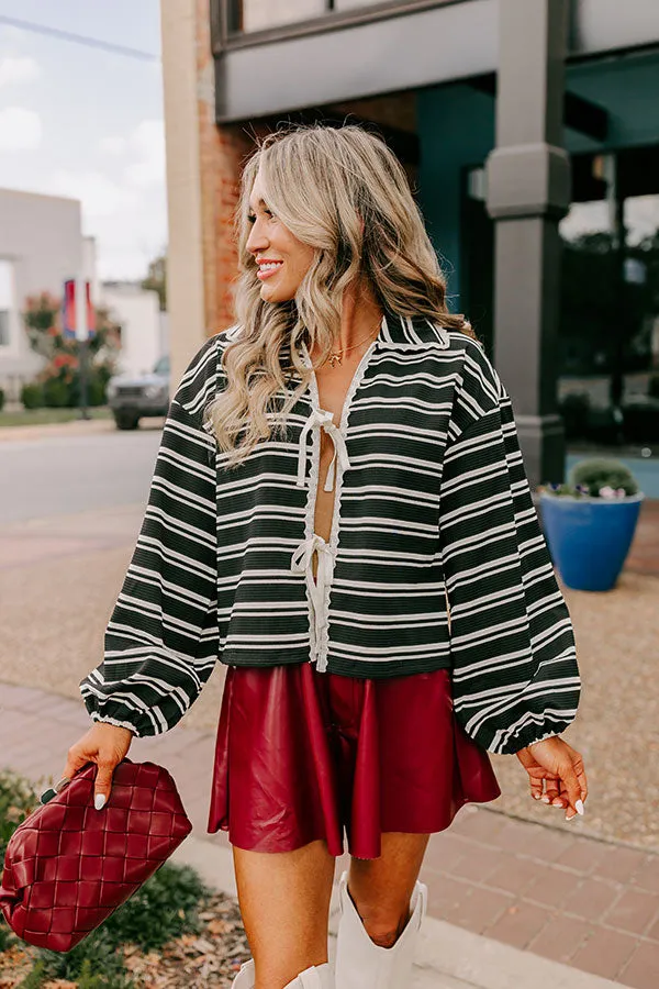 Mulled Wine Stripe Front Tie Top sold by Impressions