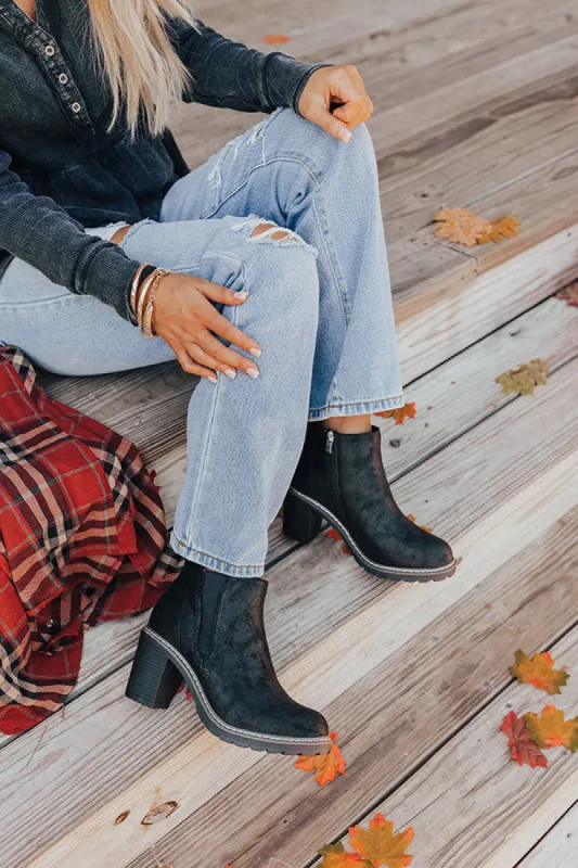 The Khloe Faux Suede Bootie in Black sold by Impressions