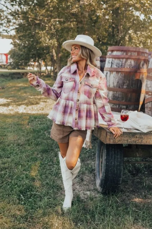 Pumpkin Patch Ready Peplum Jacket in Vineyard Grape sold by Impressions