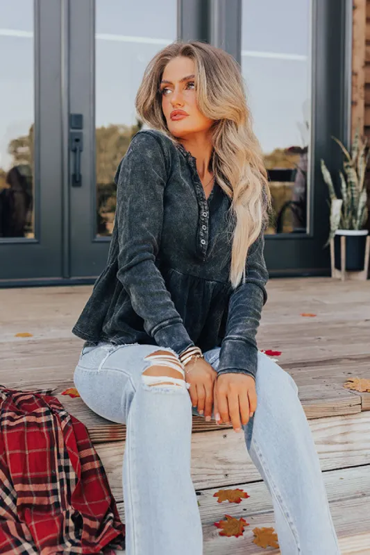 Harvest Cheer Vintage Wash Knit Top in Black sold by Impressions