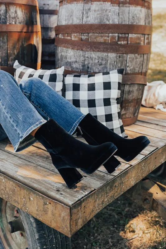 The Slug Bug Velvet Bootie in Black sold by Impressions