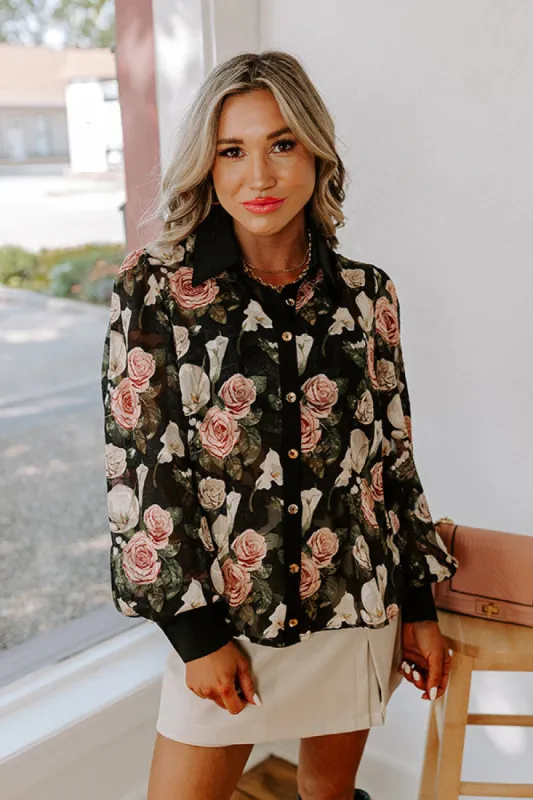 Smell The Roses Chiffon Button Up sold by Impressions