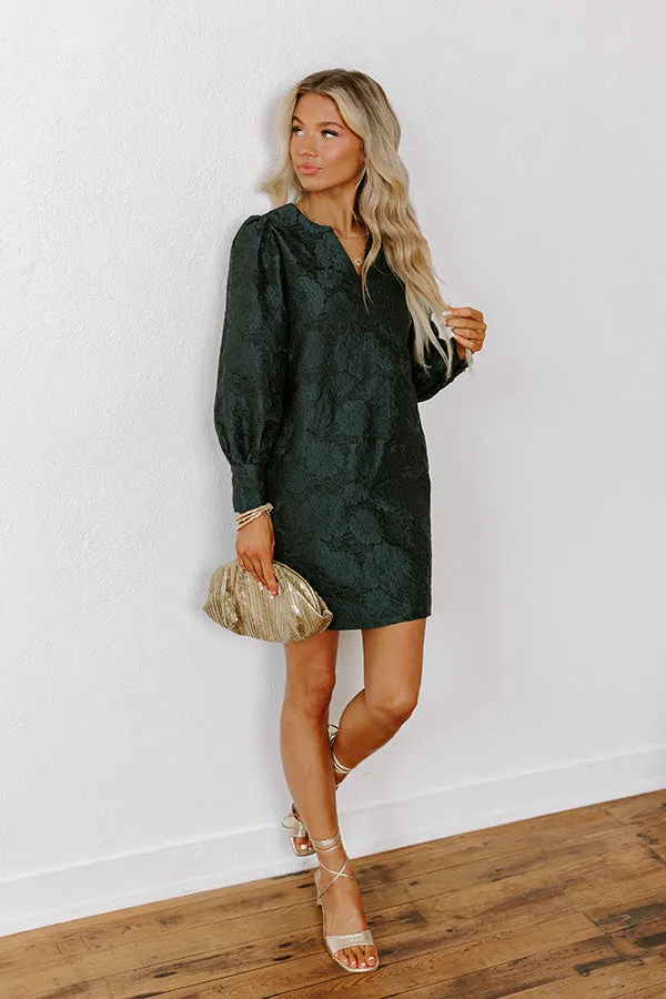 Happy Hour Chic Jacquard Mini Dress in Hunter Green sold by Impressions product image thumbnail 4