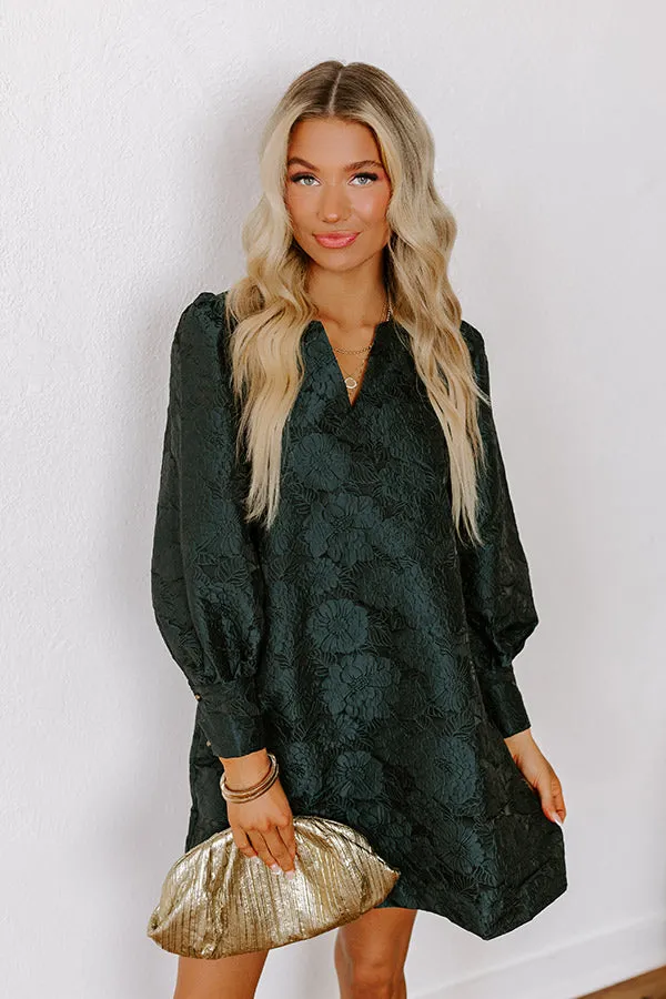 Happy Hour Chic Jacquard Mini Dress in Hunter Green sold by Impressions