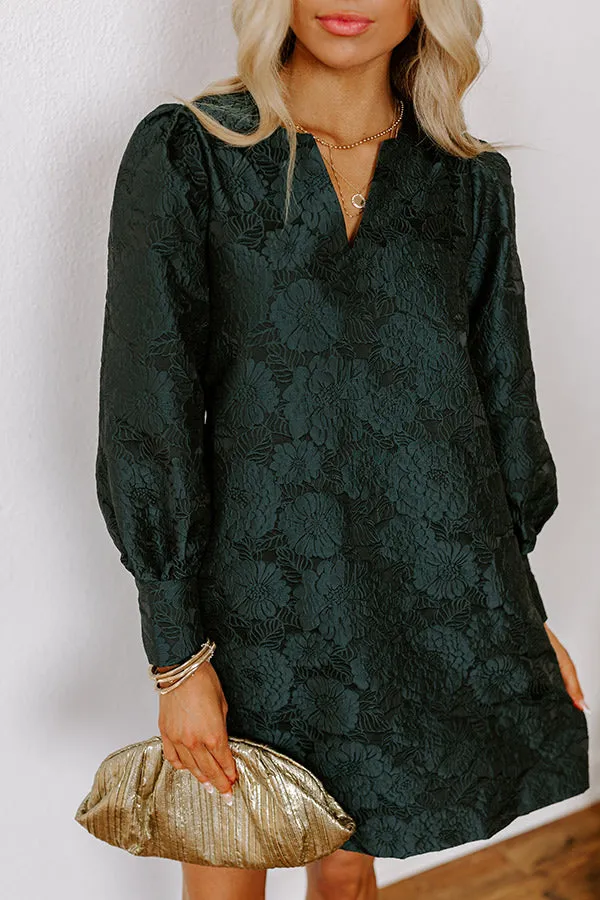 Happy Hour Chic Jacquard Mini Dress in Hunter Green sold by Impressions product image thumbnail 2