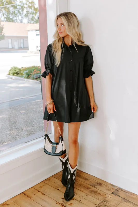 Mimosa Social Hour Button Down Mini Dress in Black sold by Impressions