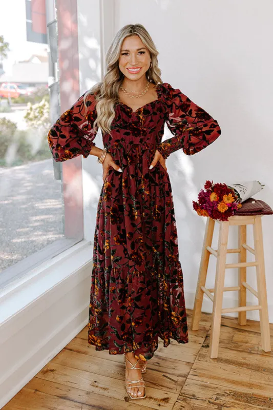 Harvest Garden Velvet Burnout Midi in Windsor Wine sold by Impressions