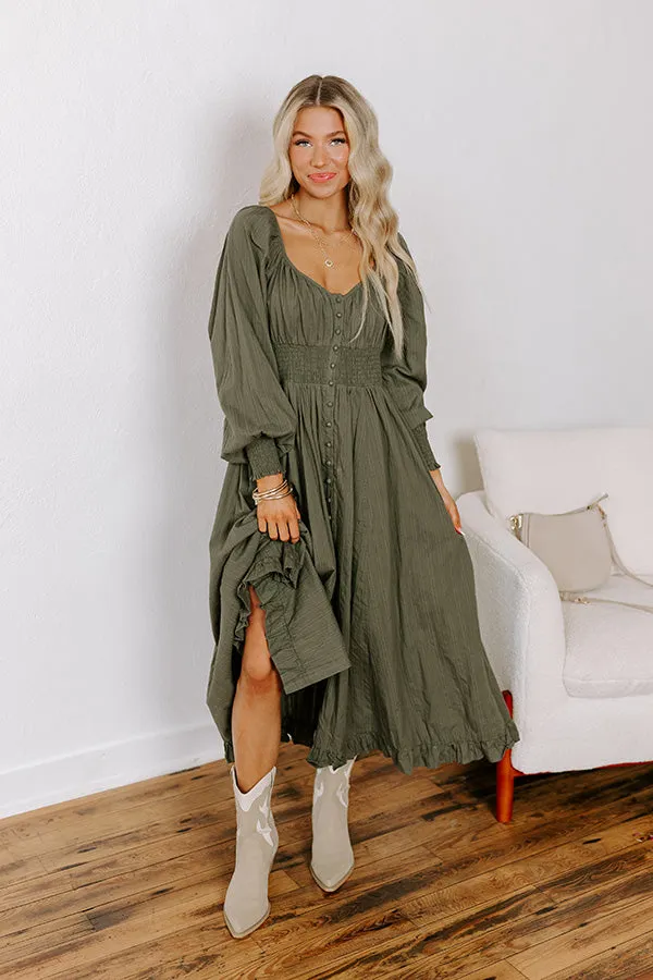 Sunset Views Button Down Midi in Olive sold by Impressions product image thumbnail 2