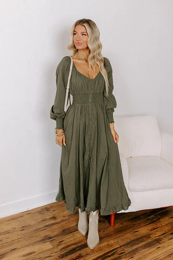 Sunset Views Button Down Midi in Olive sold by Impressions product image thumbnail 4