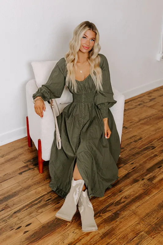 Sunset Views Button Down Midi in Olive sold by Impressions