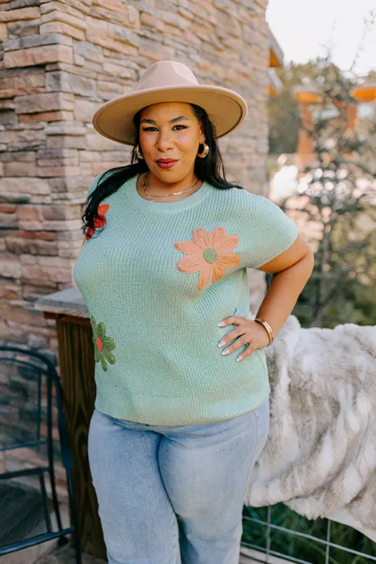 Boho Blooms Knit Top in Sage Curves sold by Impressions