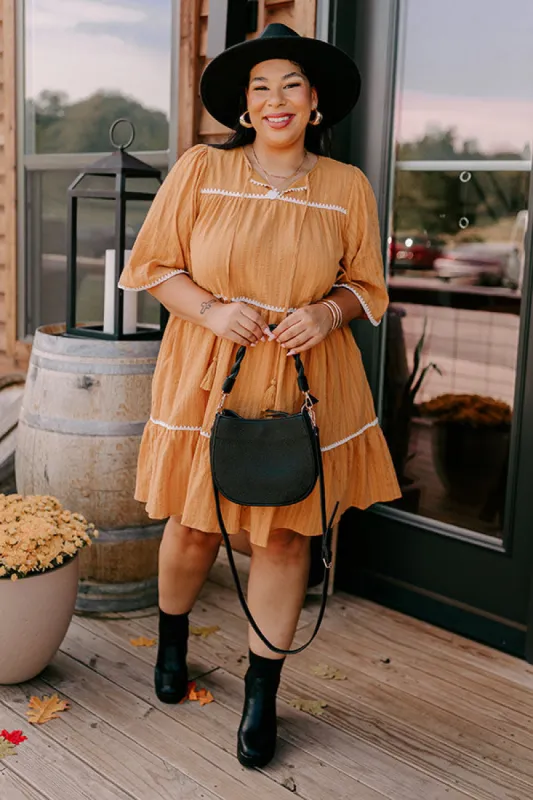 Simply Lovely Tiered Mini Dress in Mustard Curves sold by Impressions