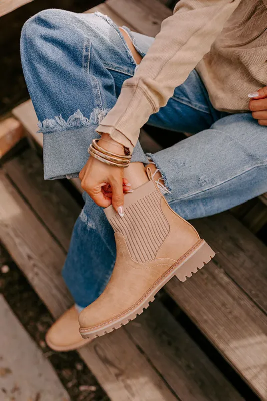 The Cabin Fever Faux Leather Bootie in Light Camel sold by Impressions