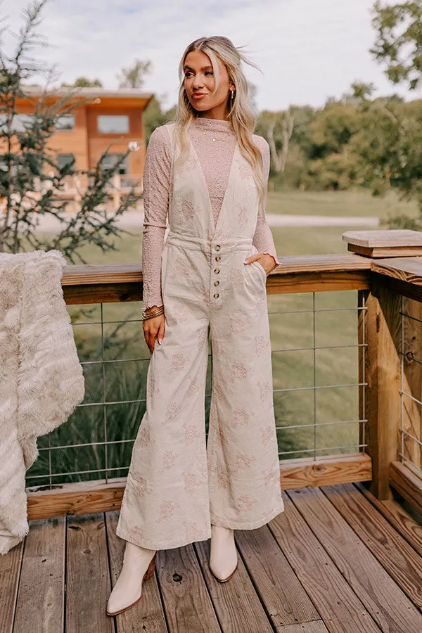 Soho Sleek Embroidered Corduroy Jumpsuit in Cream sold by Impressions product image thumbnail 3