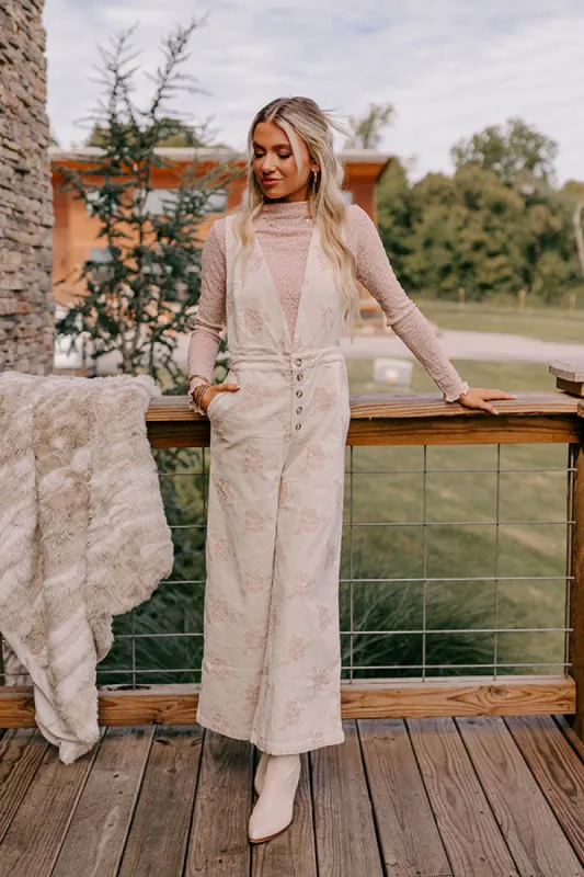 Soho Sleek Embroidered Corduroy Jumpsuit in Cream sold by Impressions