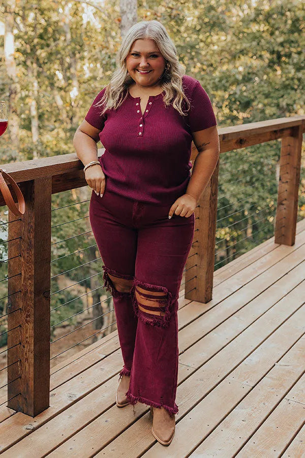 Cafe Hangout Ribbed Henley Top in Merlot Curves sold by Impressions product image thumbnail 2