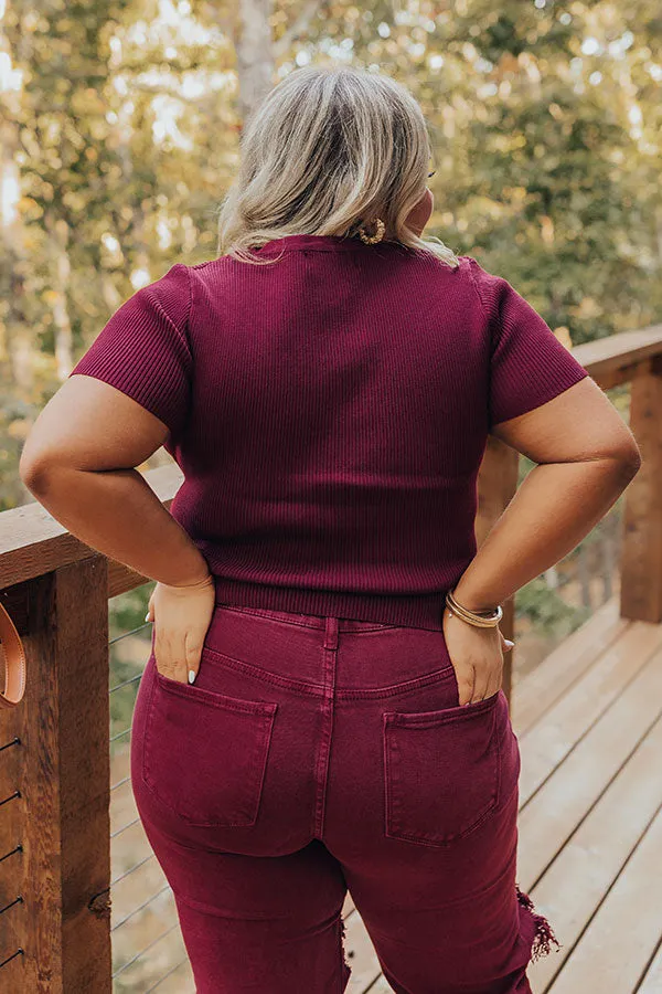 Cafe Hangout Ribbed Henley Top in Merlot Curves sold by Impressions product image thumbnail 4