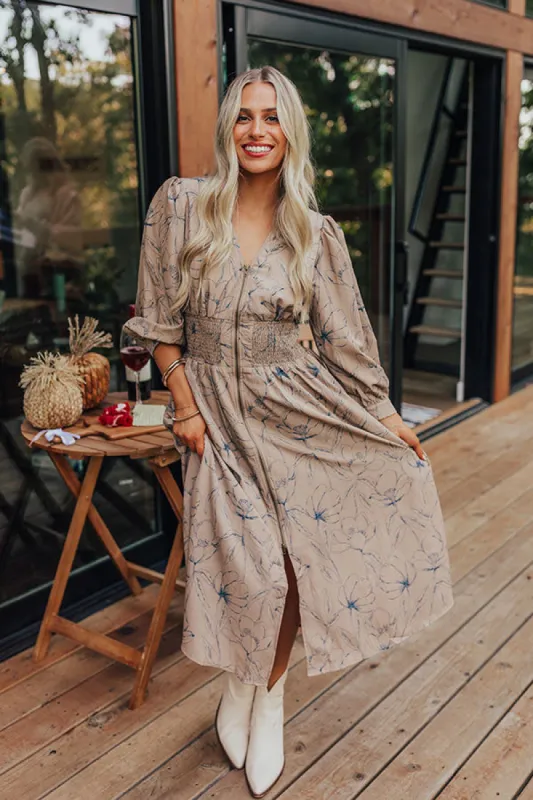 Calmer Days Floral Midi in Taupe sold by Impressions