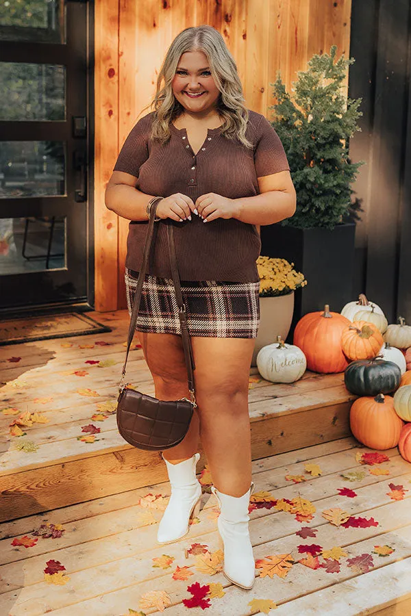 Cafe Hangout Ribbed Henley Top in Chestnut Curves sold by Impressions product image thumbnail 2