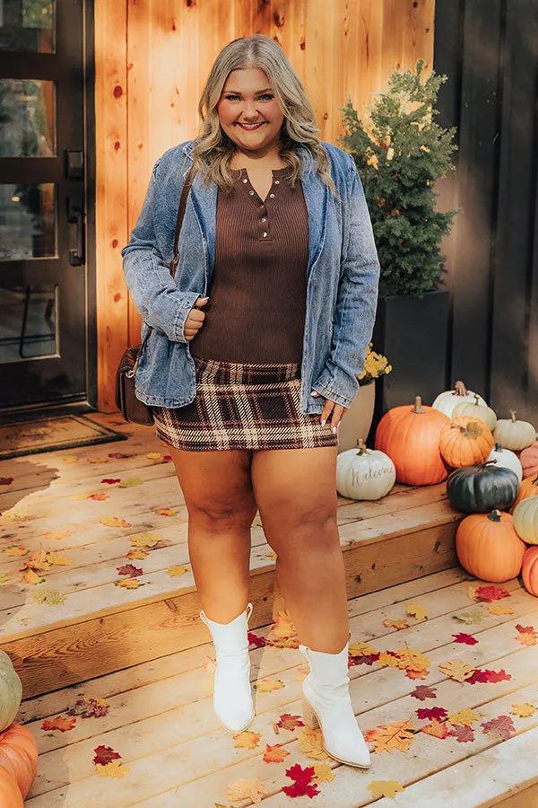 Cafe Hangout Ribbed Henley Top in Chestnut Curves sold by Impressions product image thumbnail 4