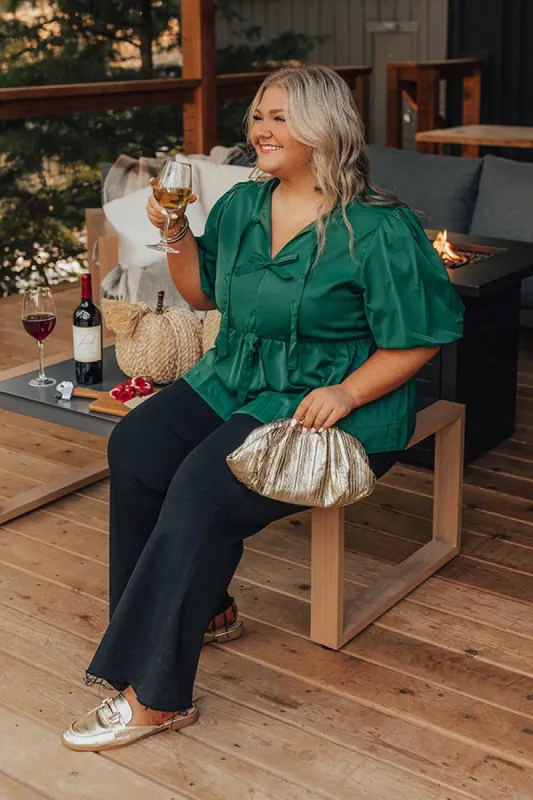Meant For Martinis Peplum Top in Hunter Green Curves sold by Impressions