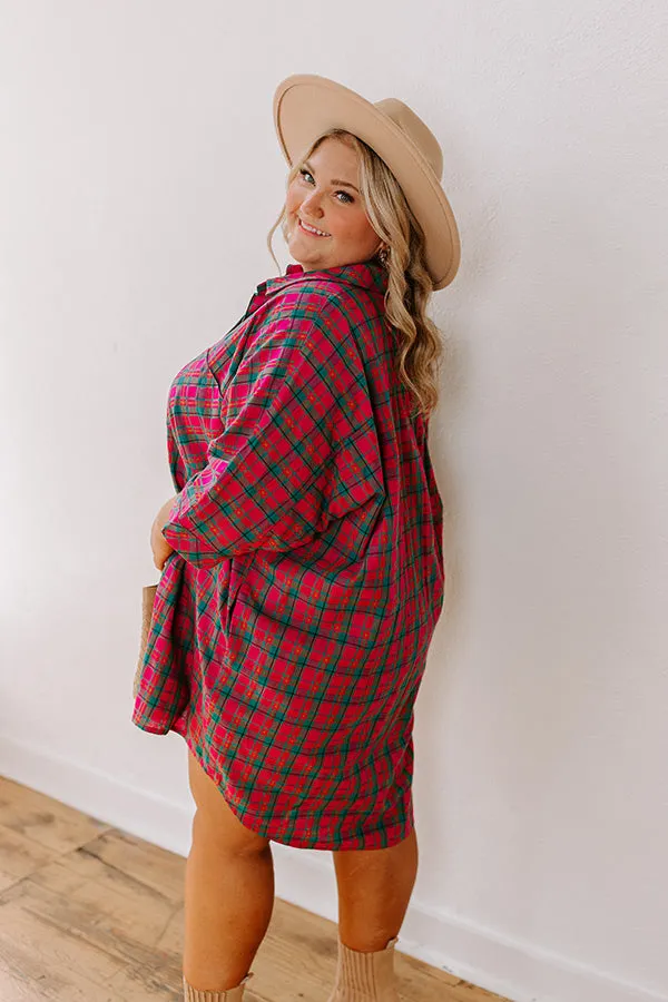 Cider Sippin' Oversized Plaid Mini Dress in Pink Curves sold by Impressions product image thumbnail 4