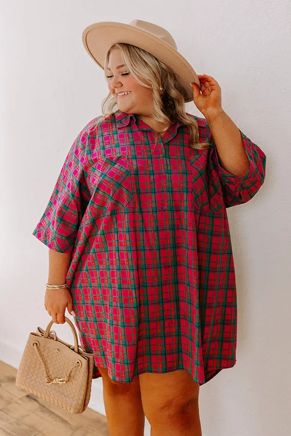 Cider Sippin' Oversized Plaid Mini Dress in Pink Curves sold by Impressions product image thumbnail 2