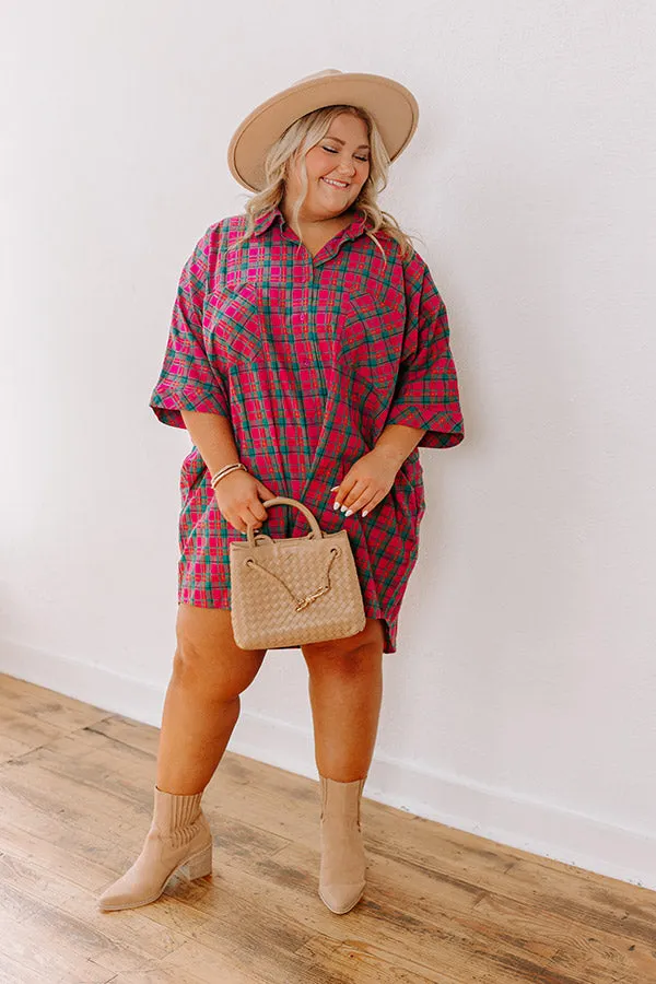 Cider Sippin' Oversized Plaid Mini Dress in Pink Curves sold by Impressions product image thumbnail 3