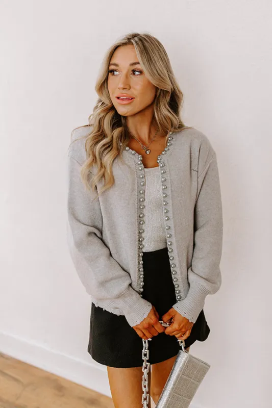 Cue The Chic Pearl Embellished Cardigan in Grey sold by Impressions