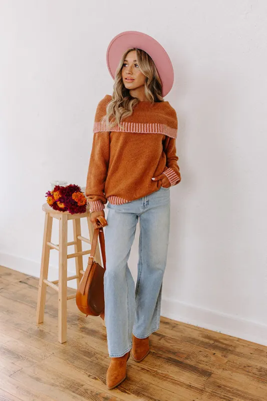 Chic Moment Off Shoulder Knit Sweater in Cinnamon sold by Impressions