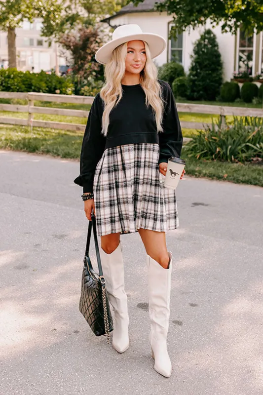 Fall Festivities Plaid Mini Dress in Black sold by Impressions