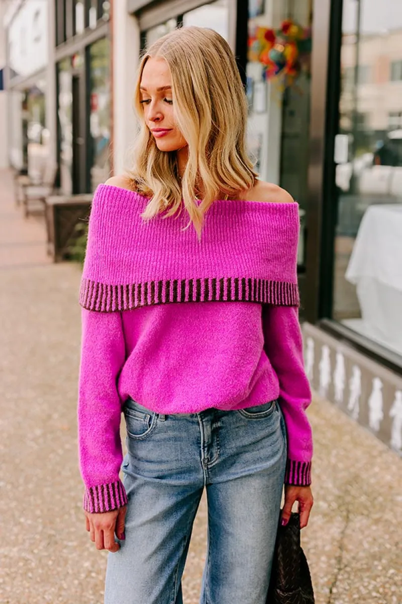 Chic Moment Off Shoulder Knit Sweater in Violet sold by Impressions