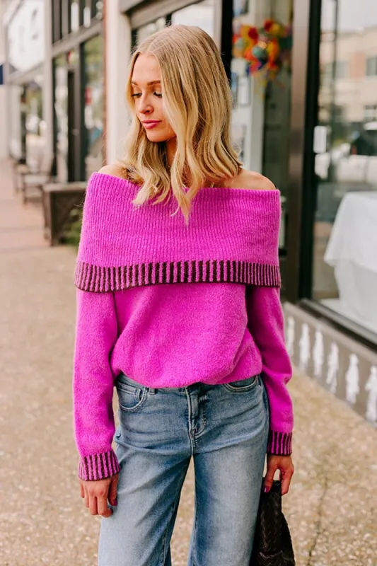 Chic Moment Off Shoulder Knit Sweater in Violet sold by Impressions