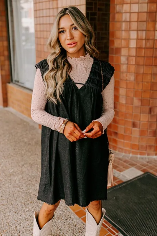 Hayride Honey Denim Mini Dress in Black sold by Impressions