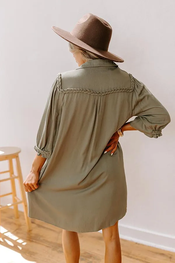 Falling Leaves Button Down Mini Dress in Olive sold by Impressions product image thumbnail 5