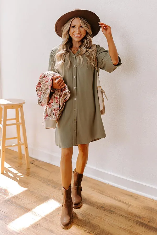 Falling Leaves Button Down Mini Dress in Olive sold by Impressions product image thumbnail 2