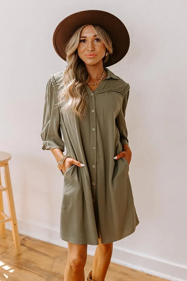 Falling Leaves Button Down Mini Dress in Olive sold by Impressions product image thumbnail 3