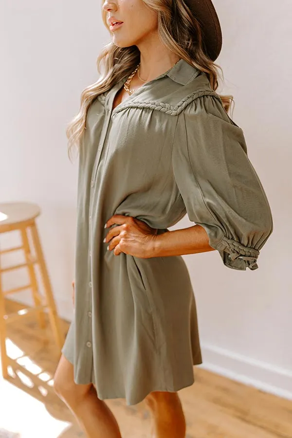 Falling Leaves Button Down Mini Dress in Olive sold by Impressions product image thumbnail 4