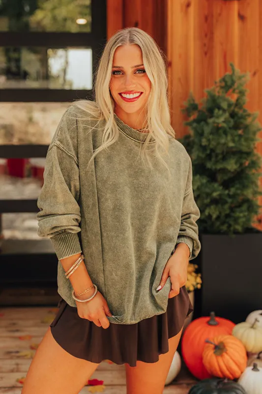 Trailside Cutie Vintage Wash Sweatshirt in Green sold by Impressions