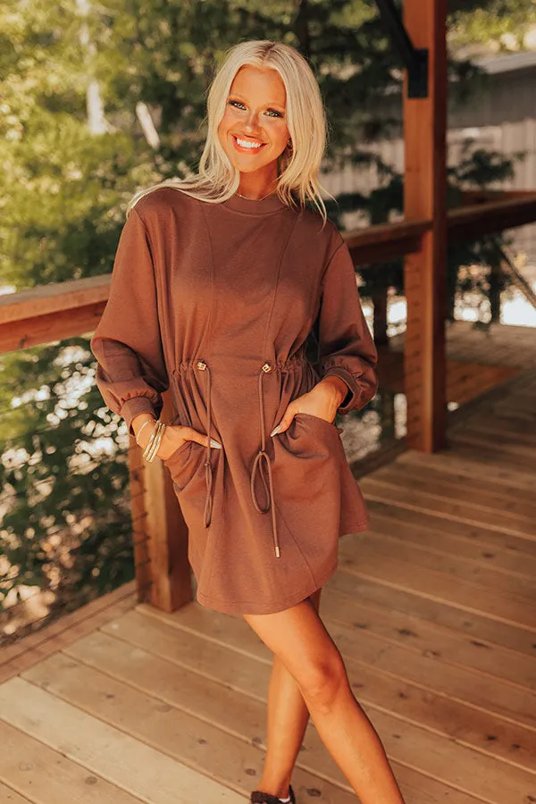 Latte Run Drawstring Mini Dress in Chocolate sold by Impressions product image thumbnail 4