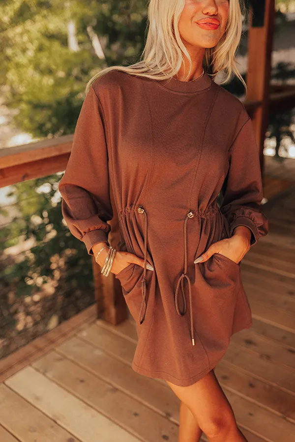 Latte Run Drawstring Mini Dress in Chocolate sold by Impressions product image thumbnail 5