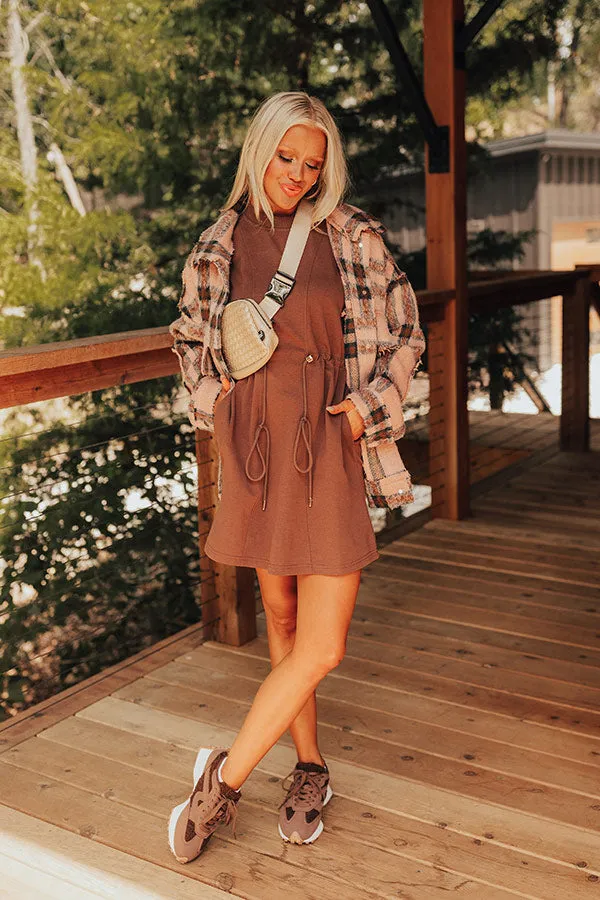 Latte Run Drawstring Mini Dress in Chocolate sold by Impressions product image thumbnail 2